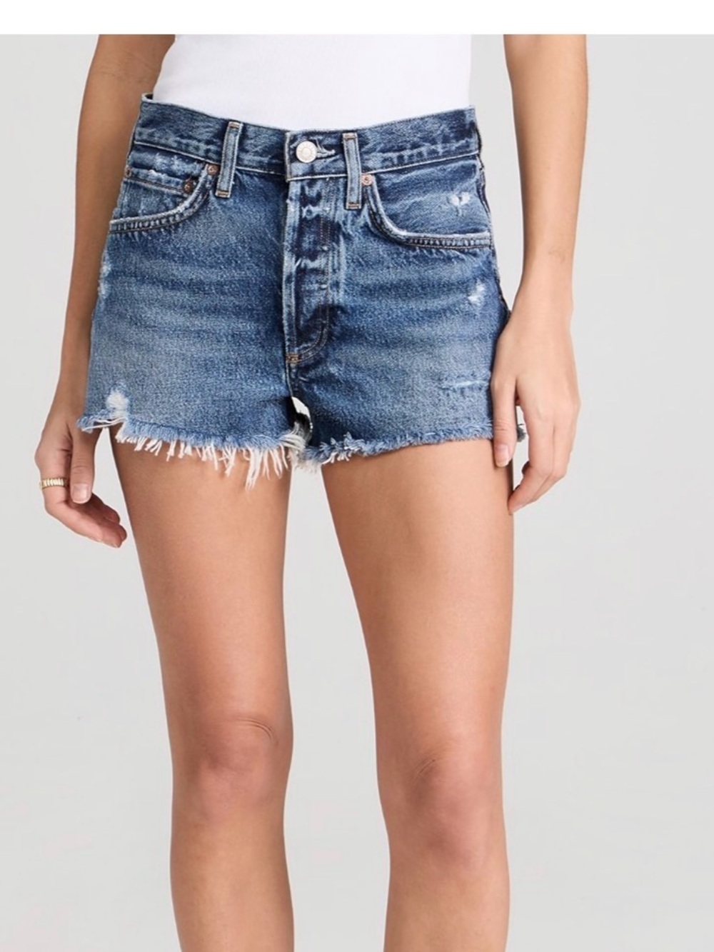 Agolde Medium Blue Distressed Denim Jean Shorts